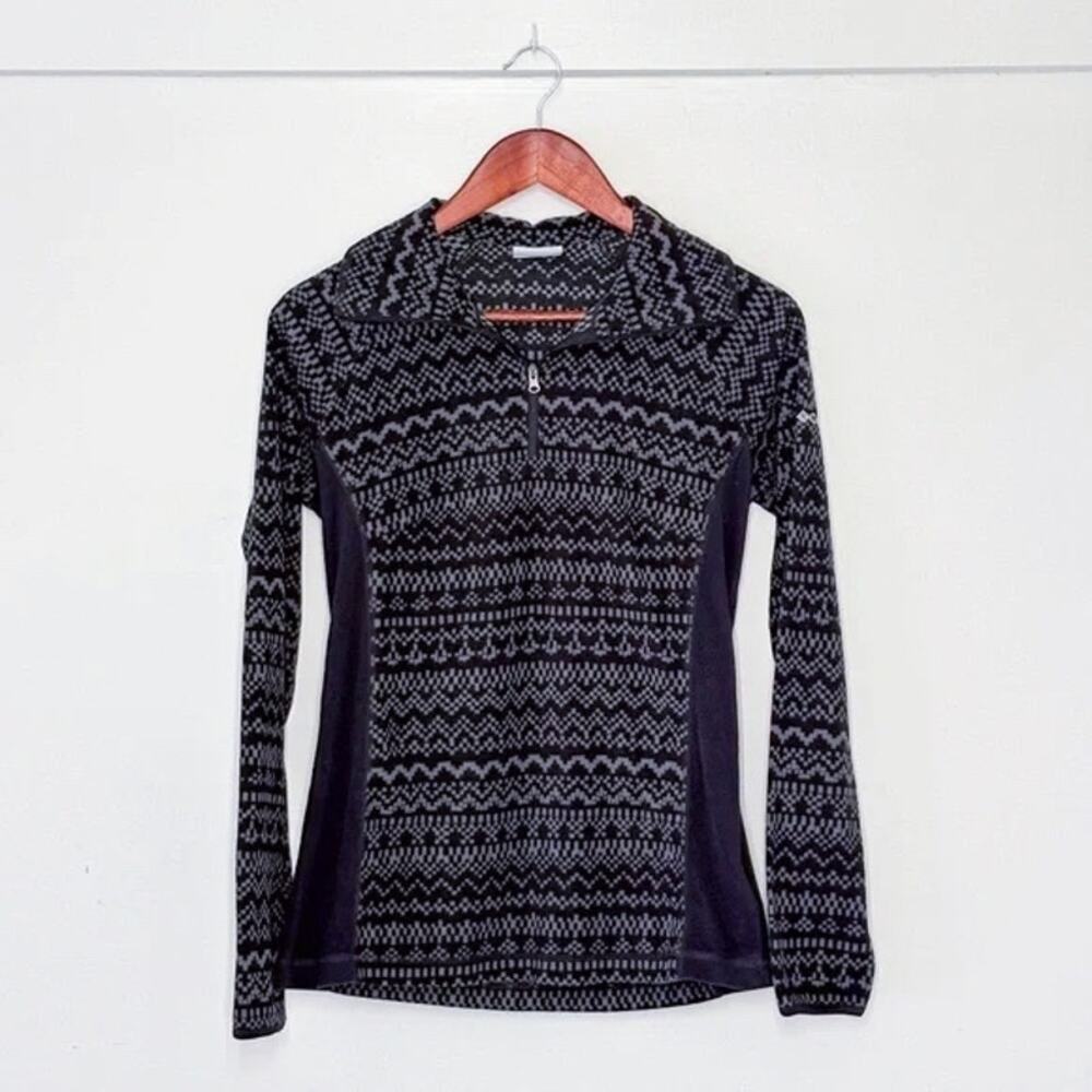 Columbia Quarter Zip Fleece Pullover Women S Black Gray Fair Isle Running Hiking